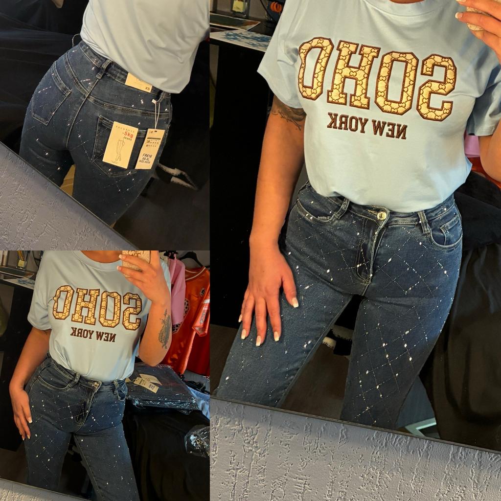 Nieuwe jeans glitters met kaartje - maten 36, 38, 40, Kleding | Dames, Spijkerbroeken en Jeans, Ophalen of Verzenden, Nieuw, Blauw