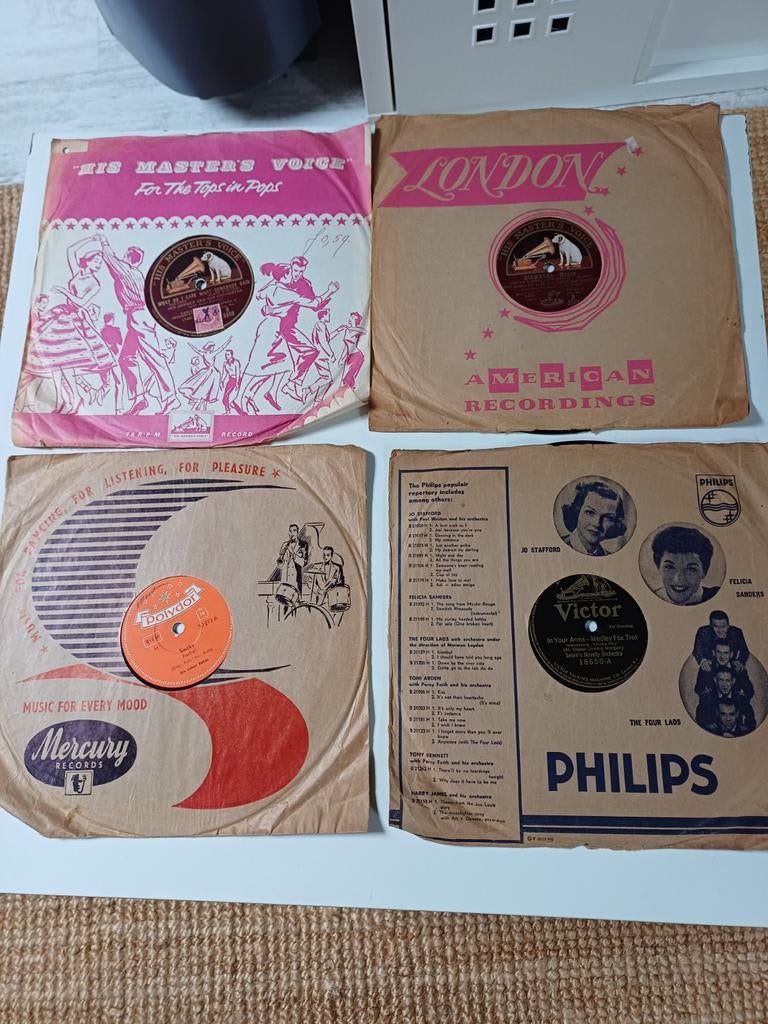 Vintage 78 toeren platen - Diverse artiesten (4 stuks), Ophalen of Verzenden, Voor 1960, Gebruikt, 10 inch