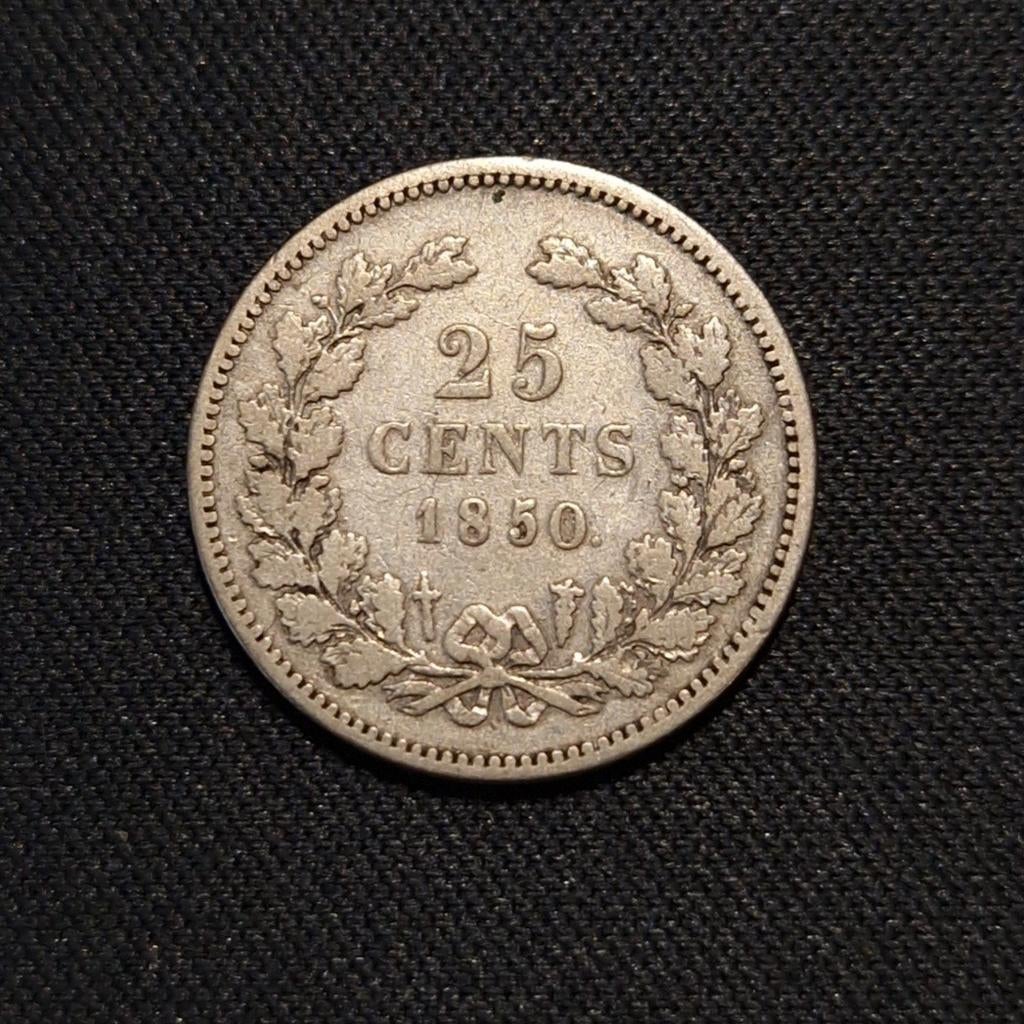 25 cent 1850, Postzegels en Munten, Munten | Nederland, Koning Willem III, Verzenden, Zilver, 25 cent