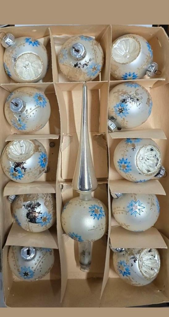 Vintage kerstballen en piek, Ophalen of Verzenden