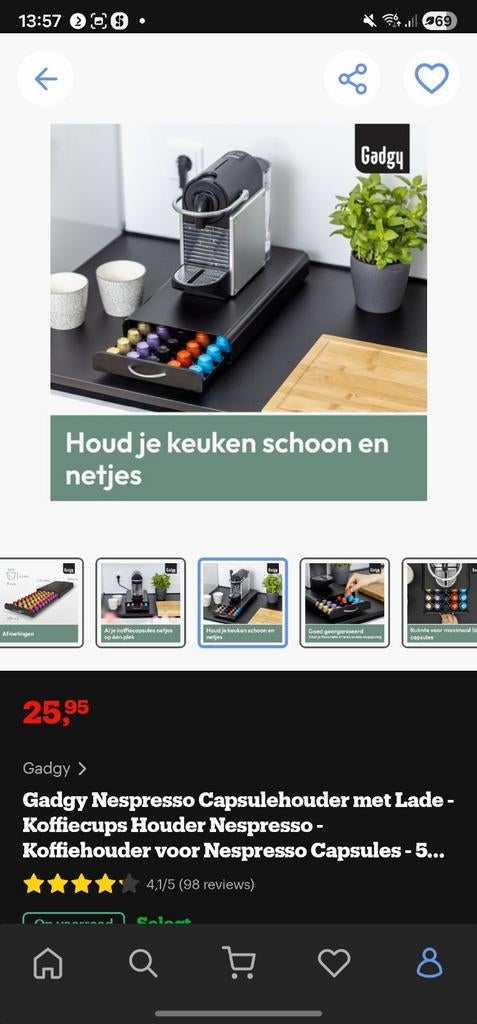Gadgy Nespresso Capsulehouder met Lade, Ophalen of Verzenden