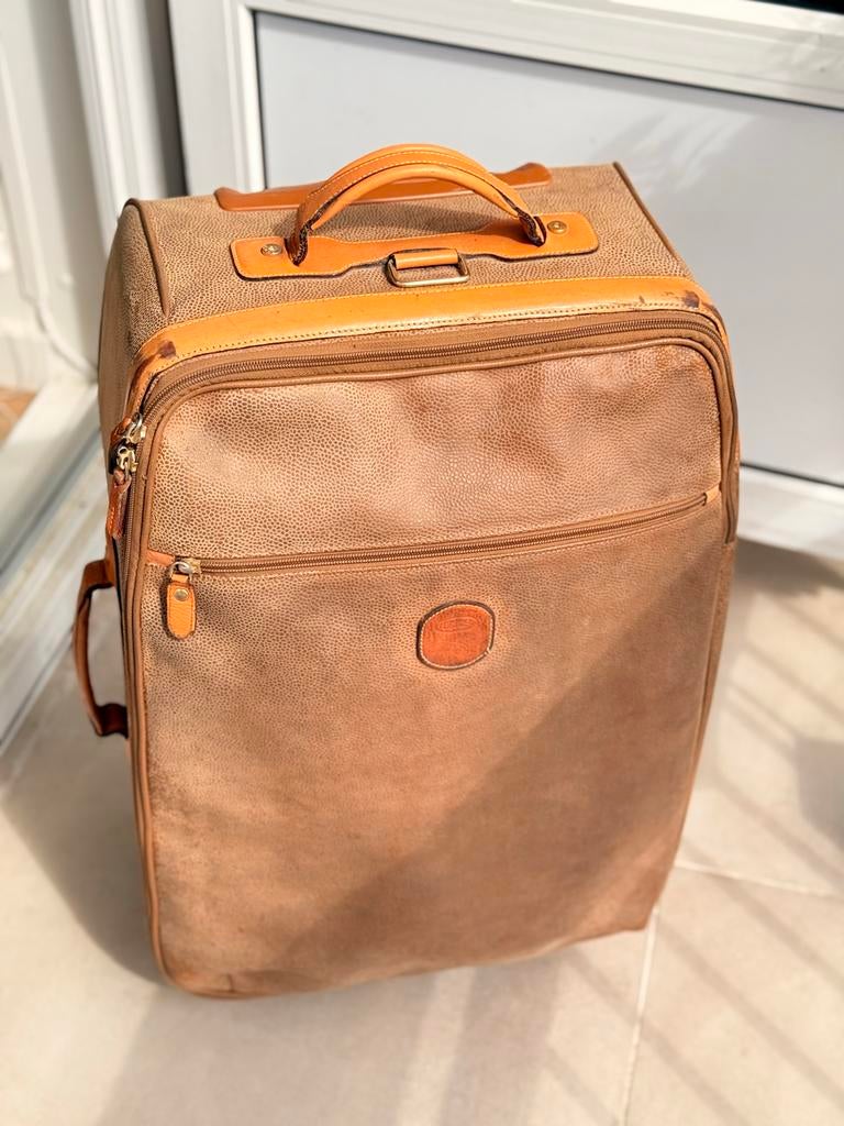 Brics grote leren reiskoffer met wieltjes, 40 tot 60 cm, Gebruikt, 20 tot 30 cm, Bruin