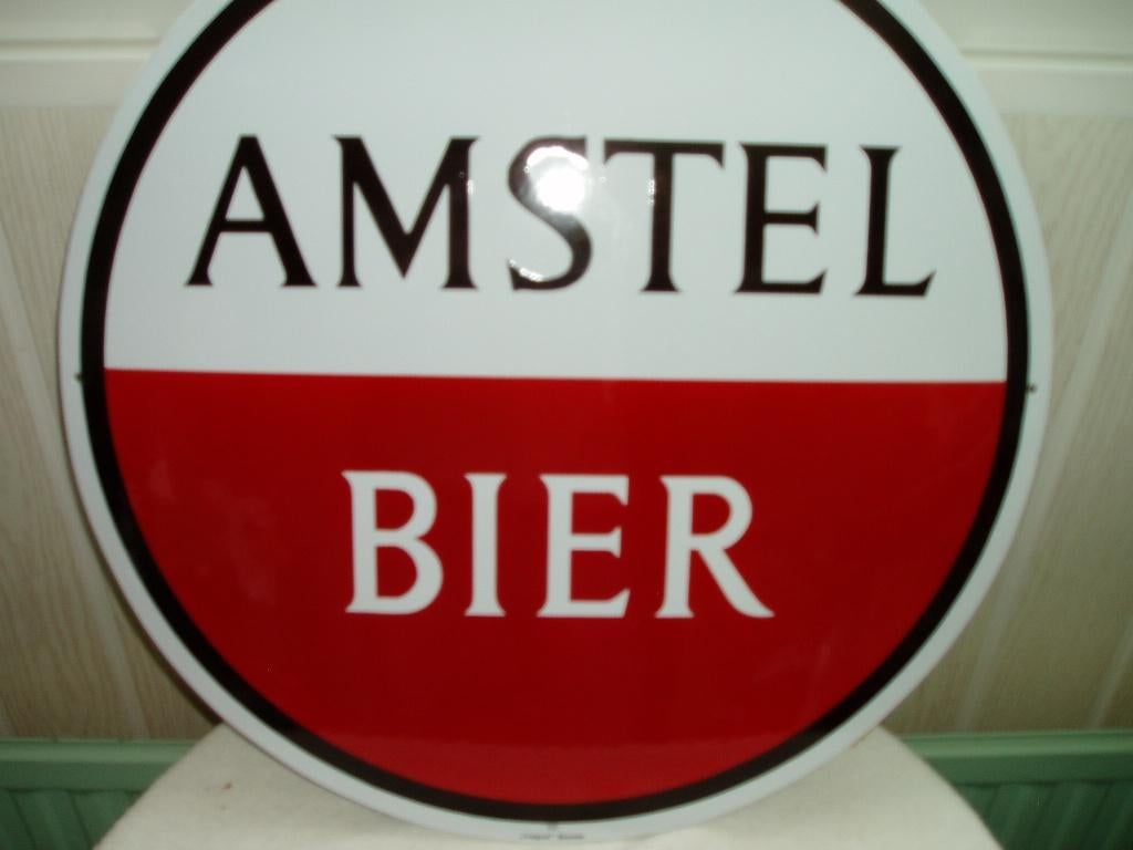 Amstel bord 50 rond Emaille, Verzamelen, Ophalen, Gebruikt, Reclamebord