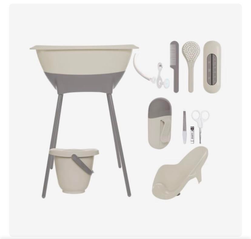 Baby badje met standaard en verzorgingsset, Zo goed als nieuw, Badje, Standaard, Ophalen