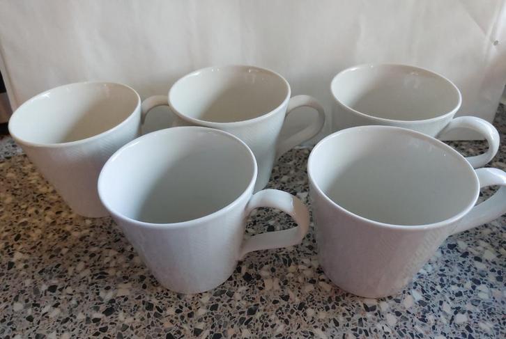 5 bekers mok Gordon Ramsay wit Gourmet met oor, Huis en Inrichting, Keuken | Servies, Zo goed als nieuw, Kop(pen) en/of Schotel(s)