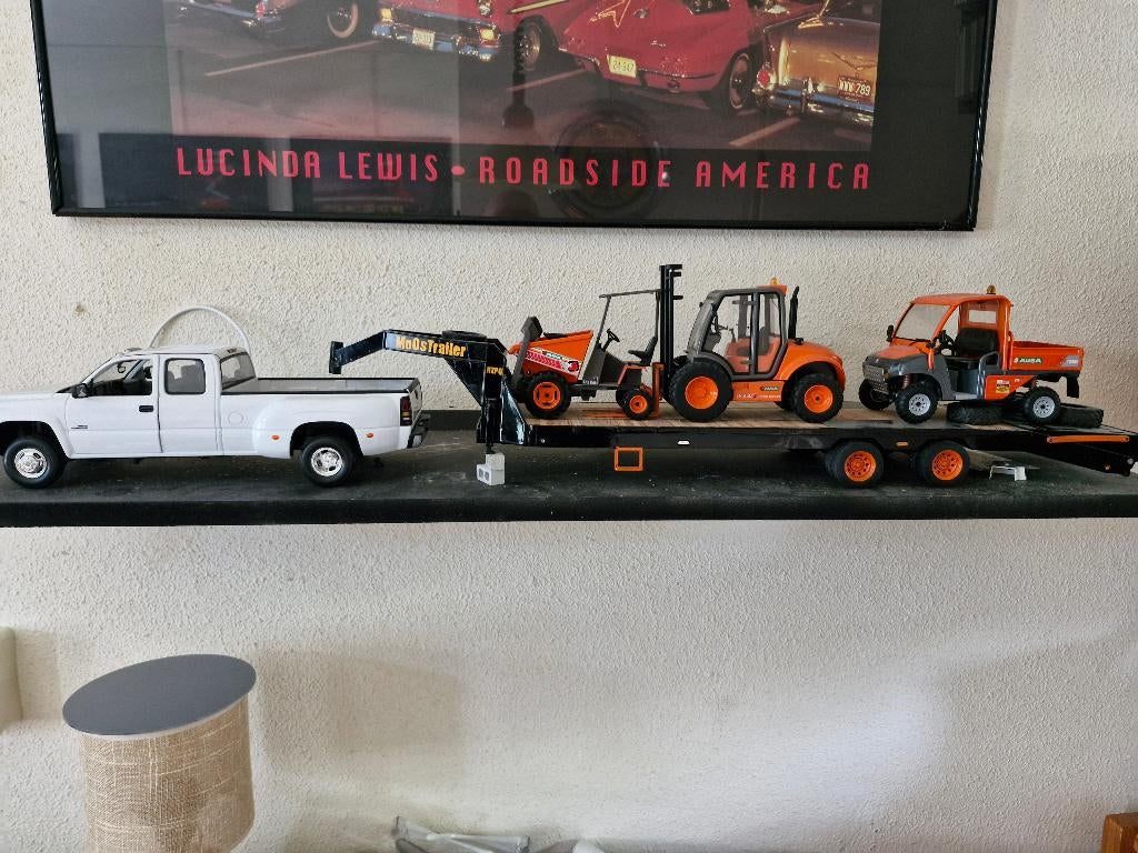 €80 Anson Silverado + gooseneck trailer + lading 1:18, Ophalen, Zo goed als nieuw, Overige merken