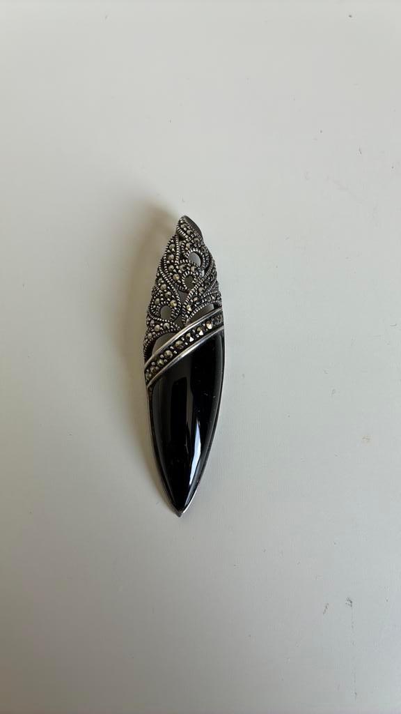 925 sterling zilver hanger markasiet zwarte onyx, Zwart, Ophalen of Verzenden, Zo goed als nieuw, Kruis of Symbool