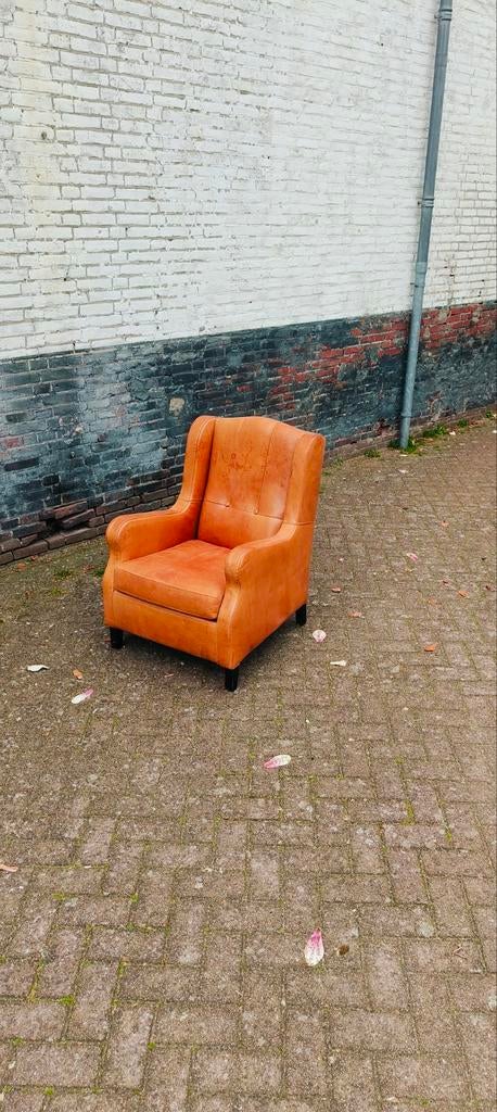 Klassieke schaaplederen schaapsleer fauteuil oorfauteuil, Huis en Inrichting, Fauteuils, Ophalen, Gebruikt, 75 tot 100 cm, 50 tot 75 cm