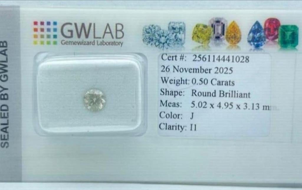 Natuurlijke Diamant Rond Briljant Geslepen 0.50ct Rapport, Ophalen of Verzenden