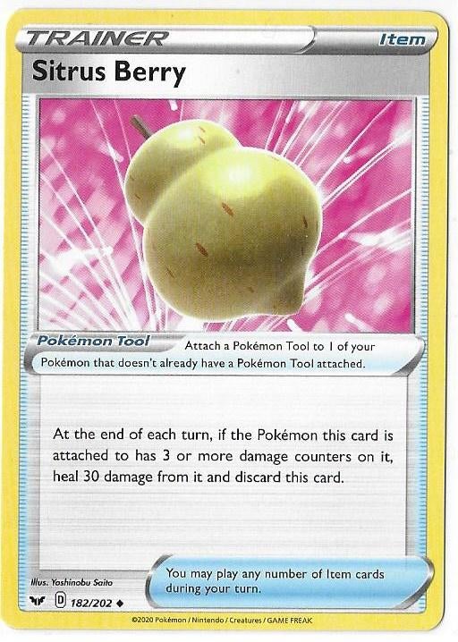 Sword & Shield,  Sitrus Berry [uncommon] 182/202, Ophalen of Verzenden, Nieuw, Losse kaart