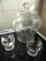 GLAZEN POT MET DEKSEL MET DRUIVEN GEGRAVEERD POT VOOR BOWL, Glas of Glazen, Ophalen of Verzenden, Overige stijlen, Glas