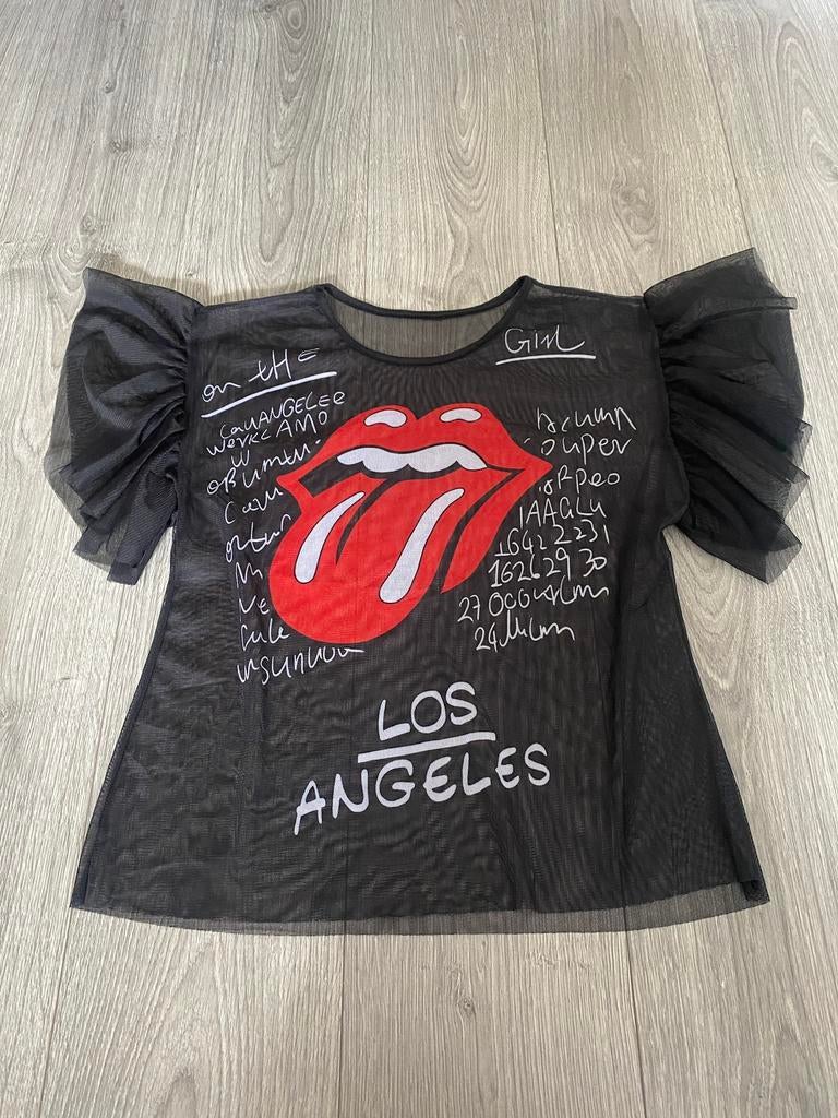 The rolling stones logo mesh top shirt ruffle mouwen mt M, Kleding | Dames, T-shirts, Maat 38/40 (M), Zwart, Ophalen of Verzenden