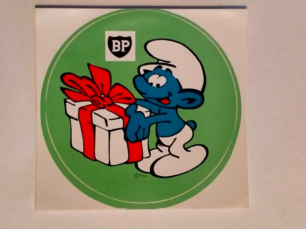 Smurfen smurf vintage BP tankstation sticker kado, Ophalen of Verzenden, Gebruikt, Strip of Tekenfilm