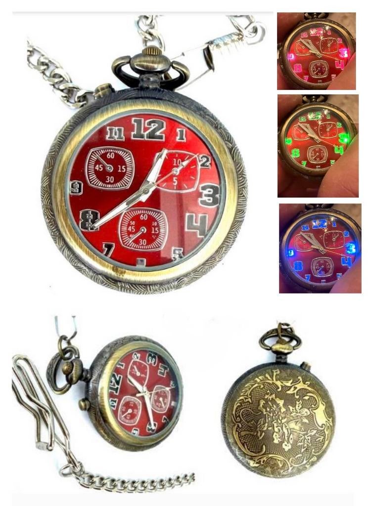 Retro Zakhorloge met 3 kleuren verlichting, Overige merken, Overige materialen, Zakhorloge, Ophalen of Verzenden