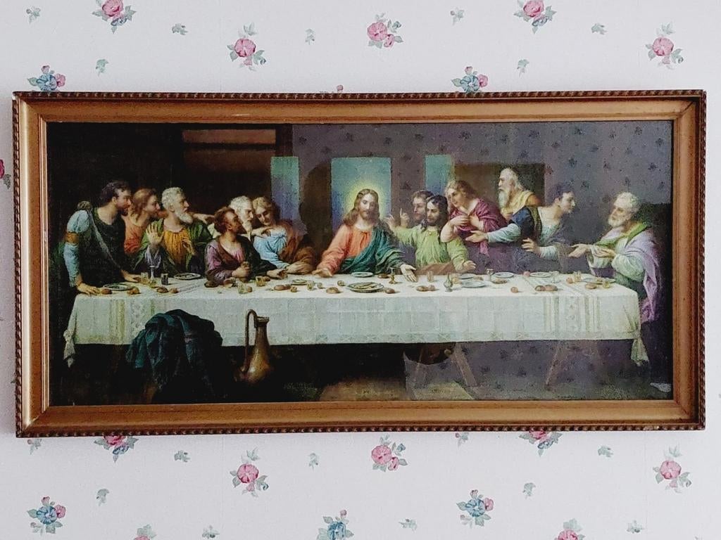 Het Laatste Avondmaal - Ingelijste reproductie, Antiek en Kunst, Ophalen of Verzenden