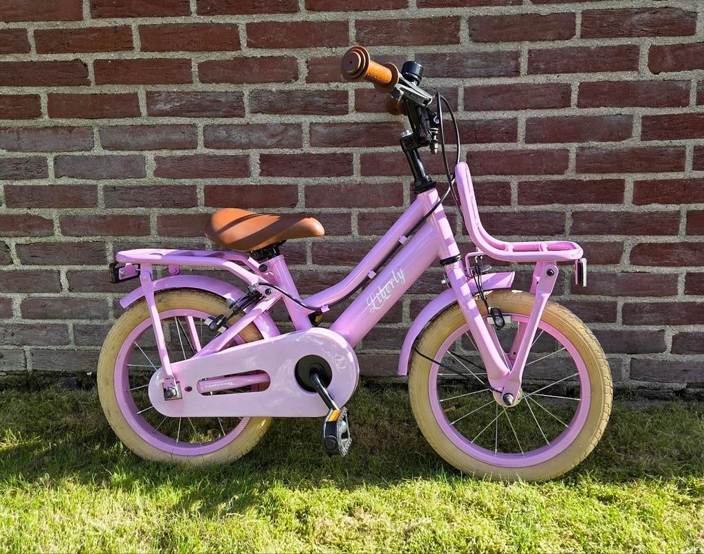 Meisjes fiets 14 inch., Fietsen en Brommers, Fietsen | Kinderfietsjes, Ophalen, Zijwieltjes, Velgrem, Minder dan 16 inch