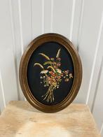 Vintage Ovale Bloemen Schilderij - Impasto Techniek, Ophalen of Verzenden