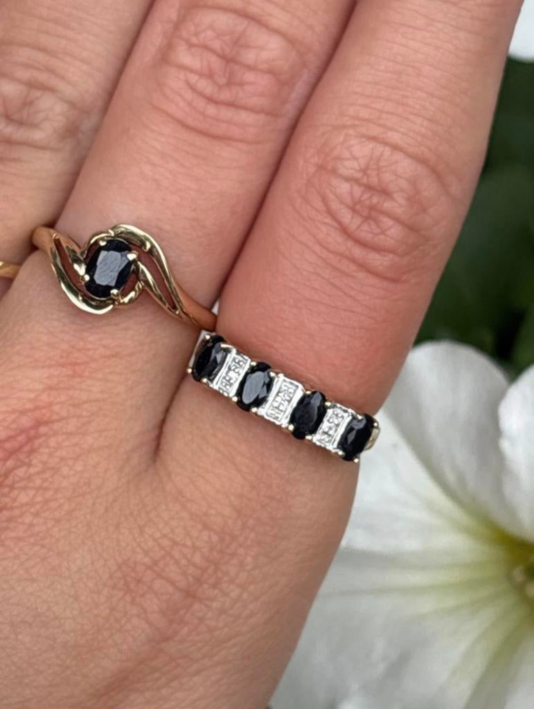 Vintage 9 karaat geelgouden ring met saffieren, Dame, Goud, Met edelsteen, Verzenden