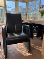 Zwarte Leren leolux Eetkamerstoelen met Wieltjes, Huis en Inrichting, Stoelen, Ophalen, Gebruikt, Zwart, Leer