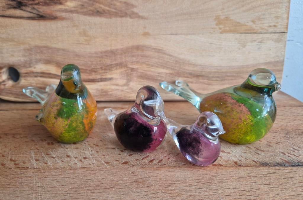 4 glazen vogeltjes: 2 Leonardo en 2 Murano stijl, Antiek en Kunst, Antiek | Glas en Kristal, Ophalen