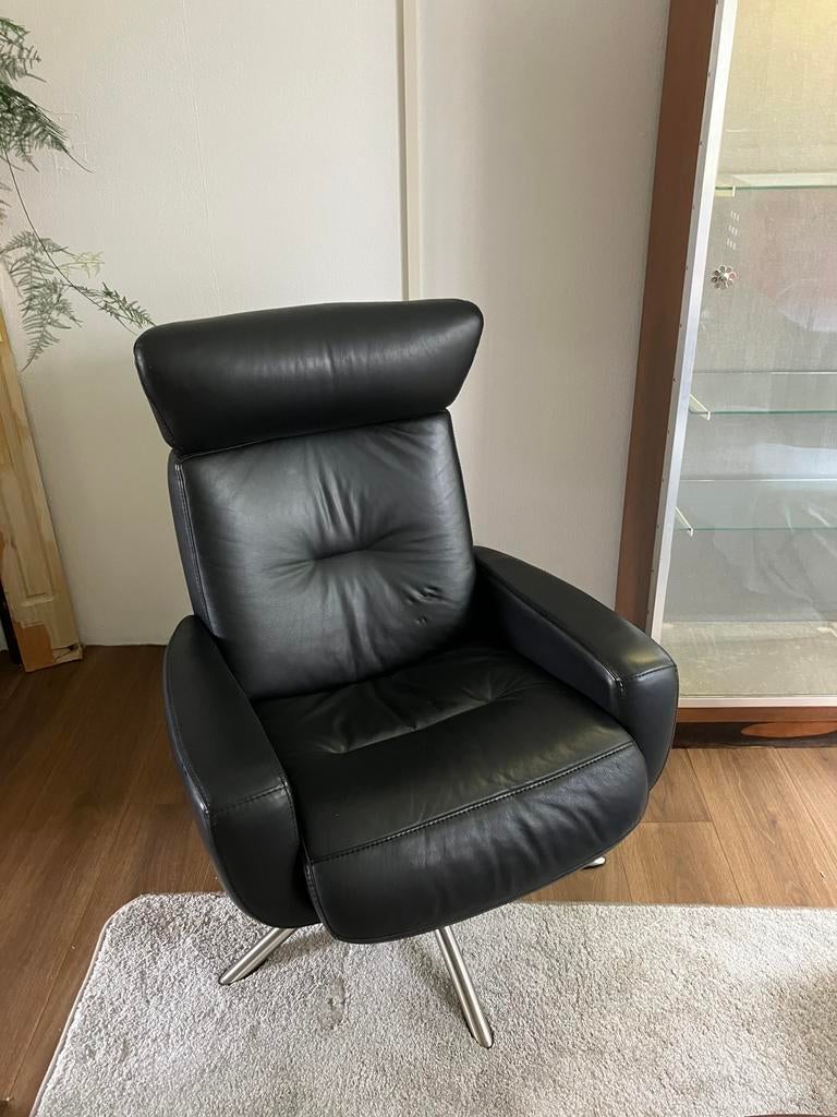 IMG Norway design fauteuil incl. voetenbank, zwart leer, Ophalen, Minder dan 75 cm, Stressless relaxstoel recliner  verstelbaar scandinavisch rvs