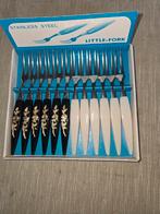 Vintage RVS Little-Fork Bestekset - Zwart/Wit Rozen, Ophalen of Verzenden, Gebruikt, Rvs of Chroom, Los bestek