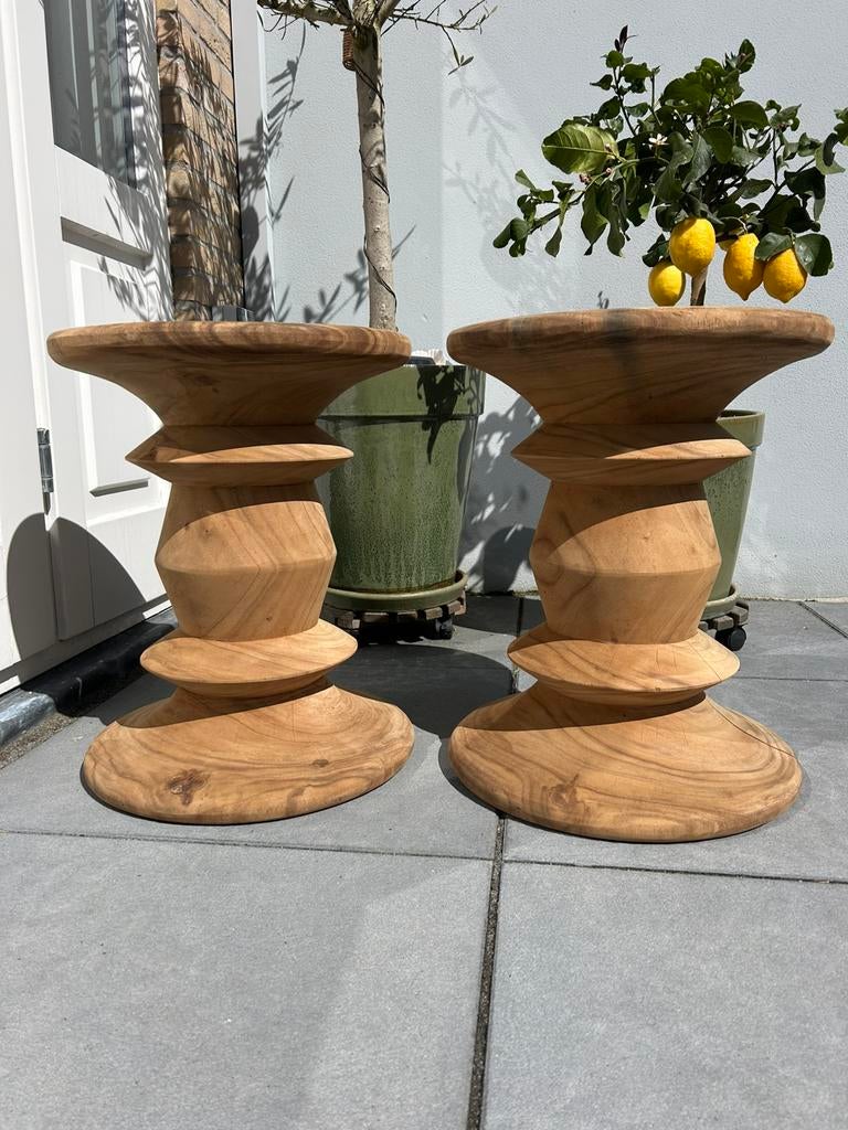 2x bijzettafel teak, Huis en Inrichting, Woonaccessoires | Zuilen en Pilaren, Zo goed als nieuw, Ophalen