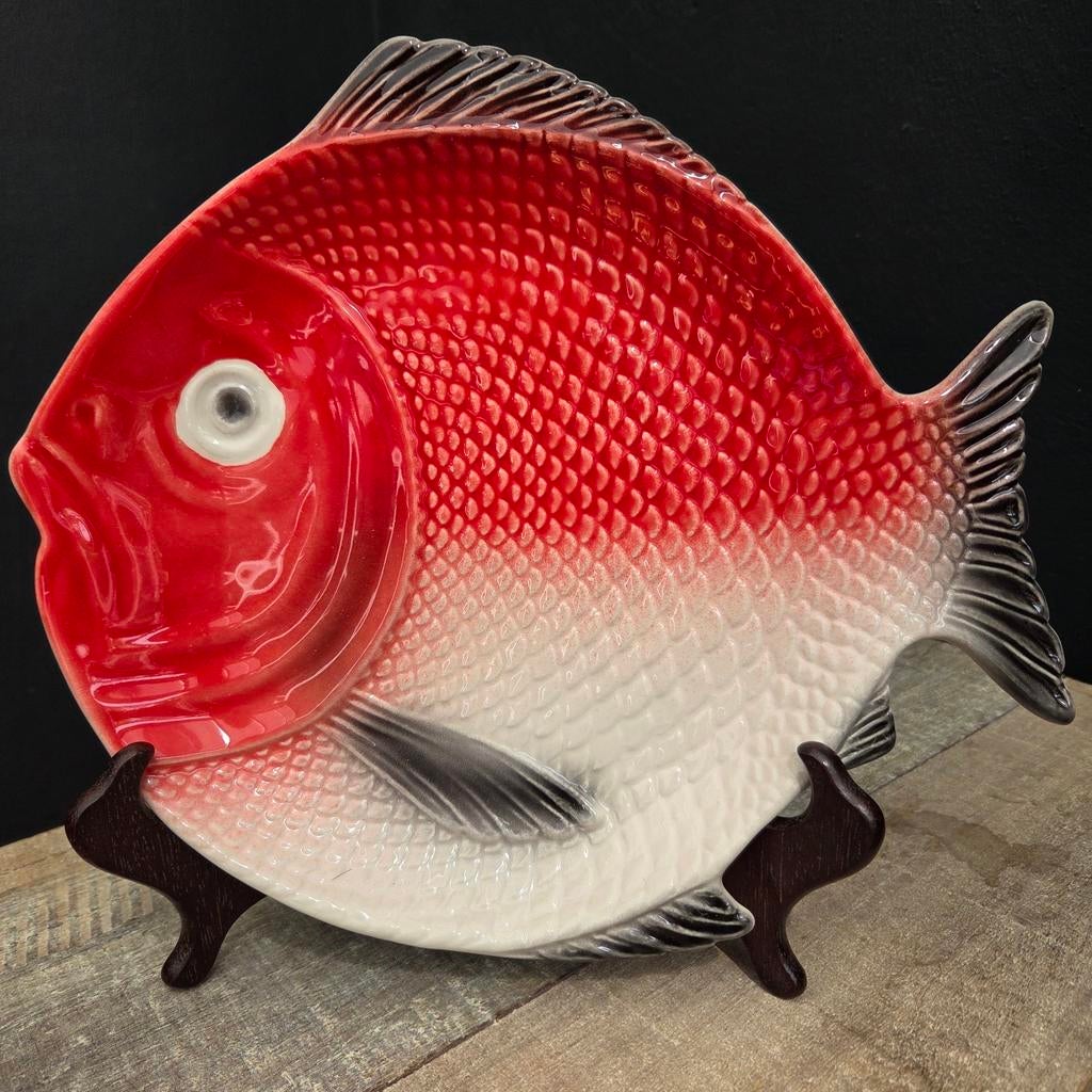 Portugees aardewerk visschaal - Rood en wit, Ophalen of Verzenden