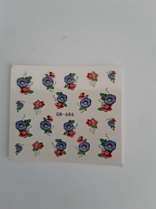Velletje nagel water decals stickers GN-686 bloemen blauw, Nieuw, Handen en Nagels, Toebehoren, Verzenden