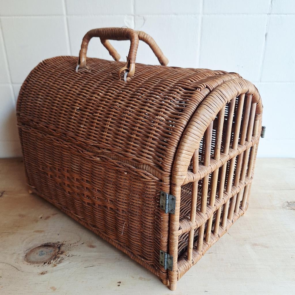 Vintage Poezenmand / Draagmand / Reismand van Rotan, Gebruikt, -, -, Ophalen of Verzenden