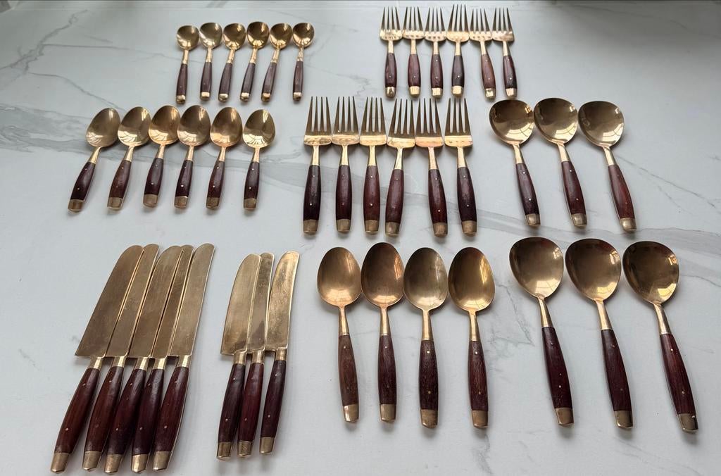 Massief messing bestek set 42 delig, Ophalen of Verzenden