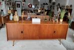 Vintage groot teakhouten dressoir, Ophalen, ., Zo goed als nieuw, 200 cm of meer
