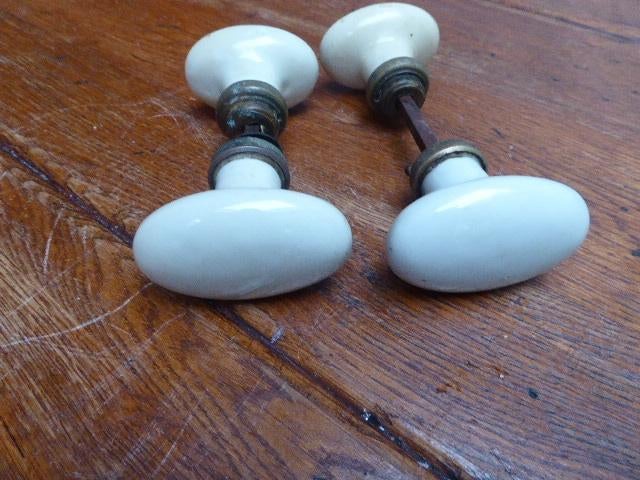 4 antieke keramiek deurklinken, deurkrukken., Antiek en Kunst, Ophalen of Verzenden