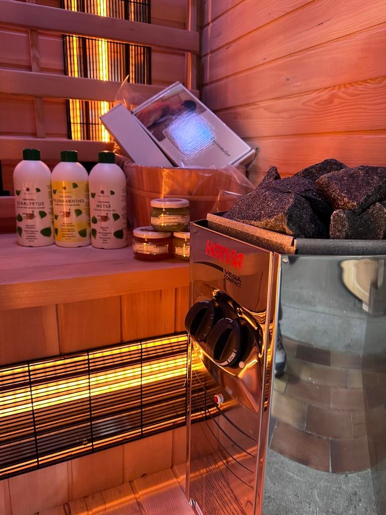 COMBI SAUNA INFRAROOD MET OPGIETKACHEL GRATIS MONTAGE! 🚚, Sport en Fitness, Sauna, ., Fins of Traditioneel, Complete sauna, Ophalen of Verzenden