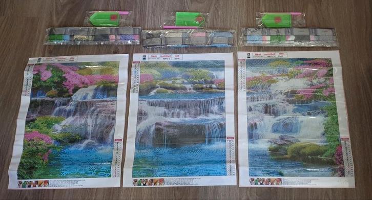 3 Diamond Painting pakketten 30x40cm waterval, Hobby en Vrije tijd, Knutselen, Nieuw, Ophalen of Verzenden