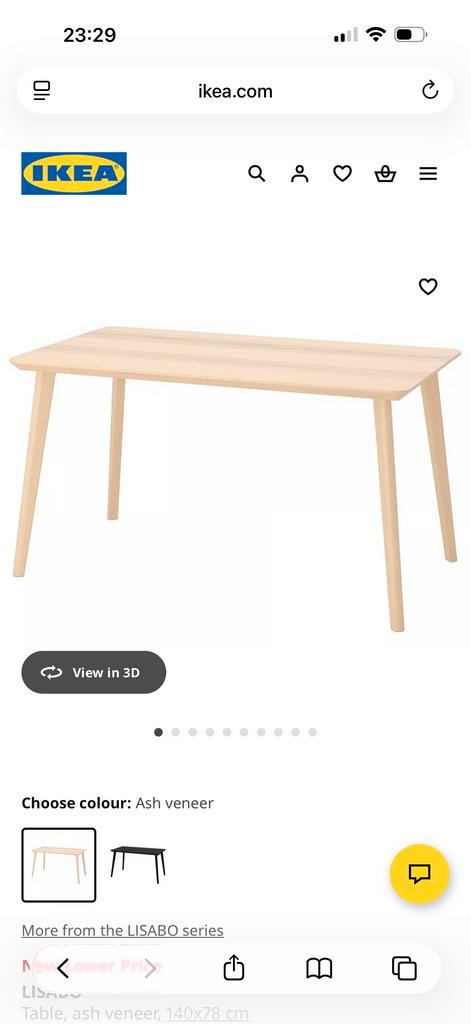 IKEA LISABO eettafel, essenfineer, 140x78 cm, Huis en Inrichting, Tafels | Eettafels, Gebruikt, 50 tot 100 cm, 100 tot 150 cm