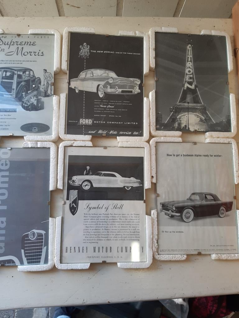 6 vintage afbeeldingen in lijstje 13x18, Ophalen of Verzenden, Voor 1940, Gebruikt
