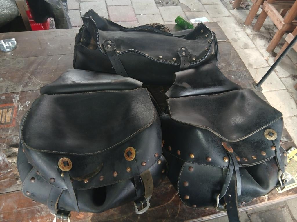 Te koop tassen set leer voor trike of motor, Motoren, Ophalen of Verzenden