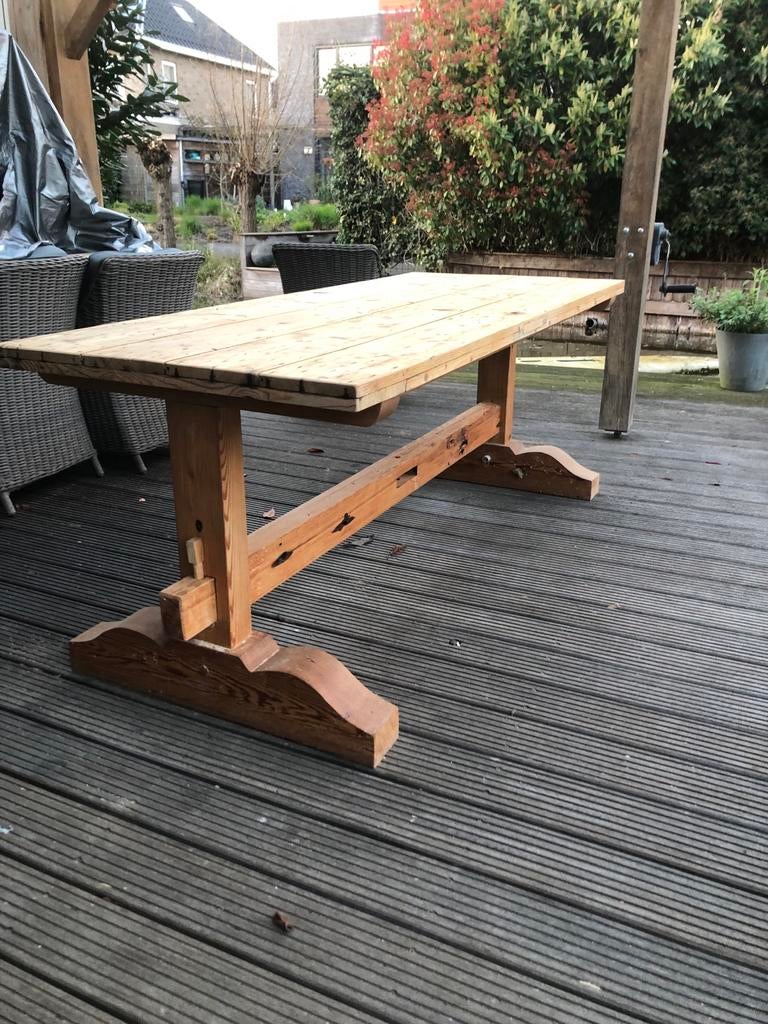 Grenen tafel van oude deur, Ophalen, Gebruikt, 50 tot 100 cm, Vijf personen of meer