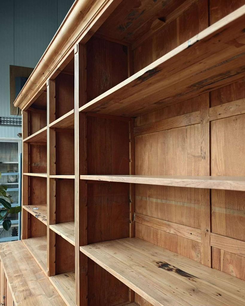 Blikvanger! Grote massief teakhouten bibliotheekkast #8109, Huis en Inrichting, Kasten | Boekenkasten, Niet ingevuld, 200 cm of meer