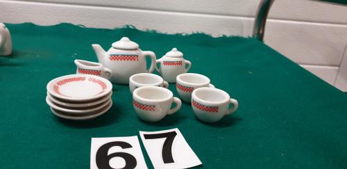 Mini servies rood blauw geblokt, Ophalen of Verzenden