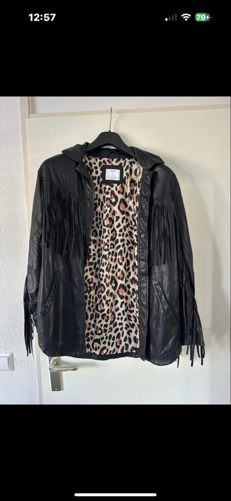 Bershka Zwart Franje Jasje met Luipaardprint Voering, Ophalen of Verzenden, Zo goed als nieuw, Maat 34 (XS) of kleiner, Zwart
