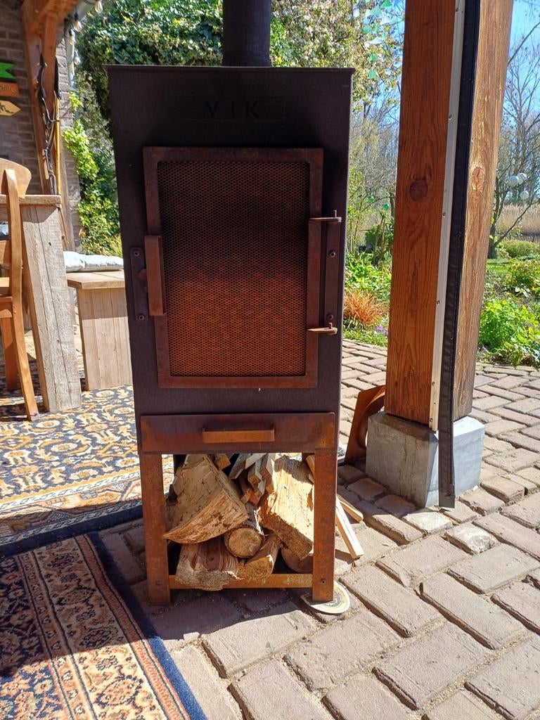 Vik Hera Tuinhaard Cortenstaal met Wokring & Grillplaat, Ophalen, Zo goed als nieuw