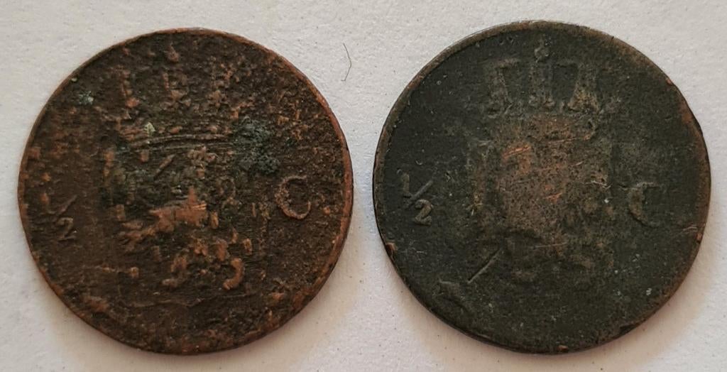 1/2 cent 1821 U 1822 U bodemvondsten, Postzegels en Munten, Ophalen of Verzenden, Koning Willem I, Overige waardes, Setje
