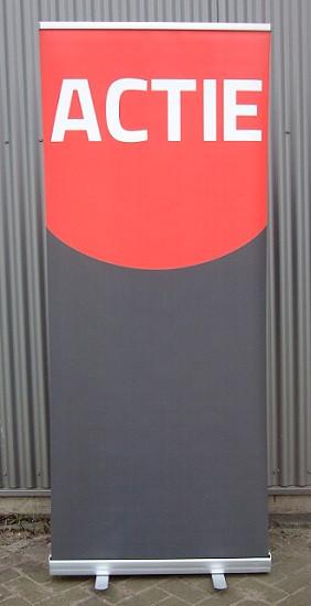 Banner roll-up bannersysteem met Actie Banner, Ophalen of Verzenden, Zo goed als nieuw