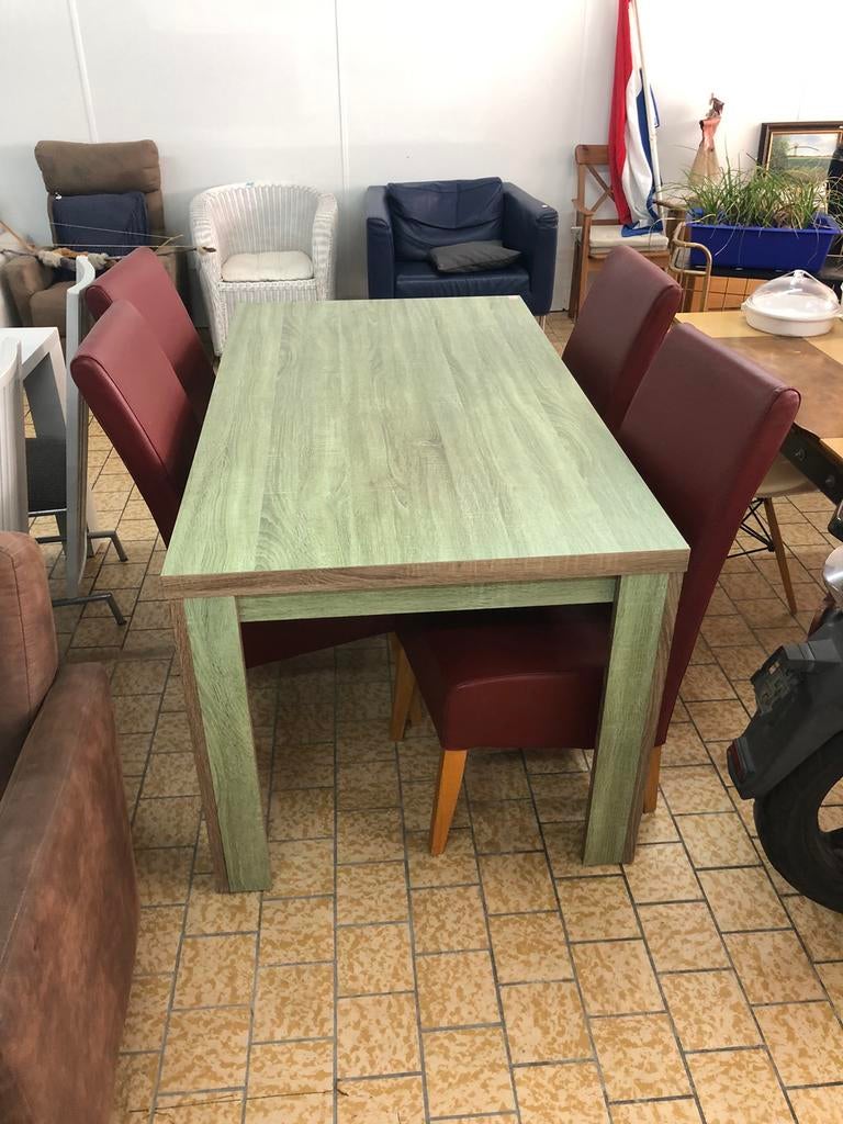 Groene eettafel, Huis en Inrichting, Tafels | Eettafels, Ophalen, Eikenhout, 50 tot 100 cm, Zo goed als nieuw