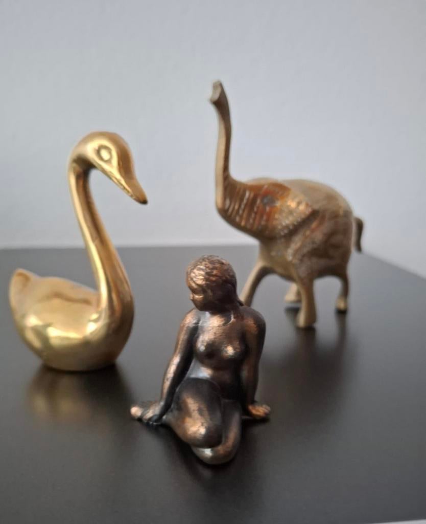 Messing en Bronzen Figuren: Zwaan, Zeemeermin, Olifant, Antiek en Kunst, Minder dan 20 cm, Ophalen of Verzenden, Beeld, Goud