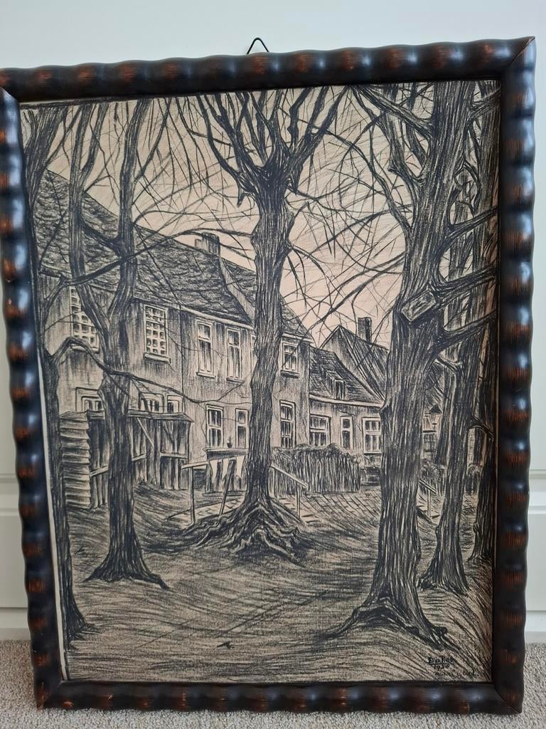 Houtskool tekening van De Roo naar C. Van Oel, Ophalen of Verzenden