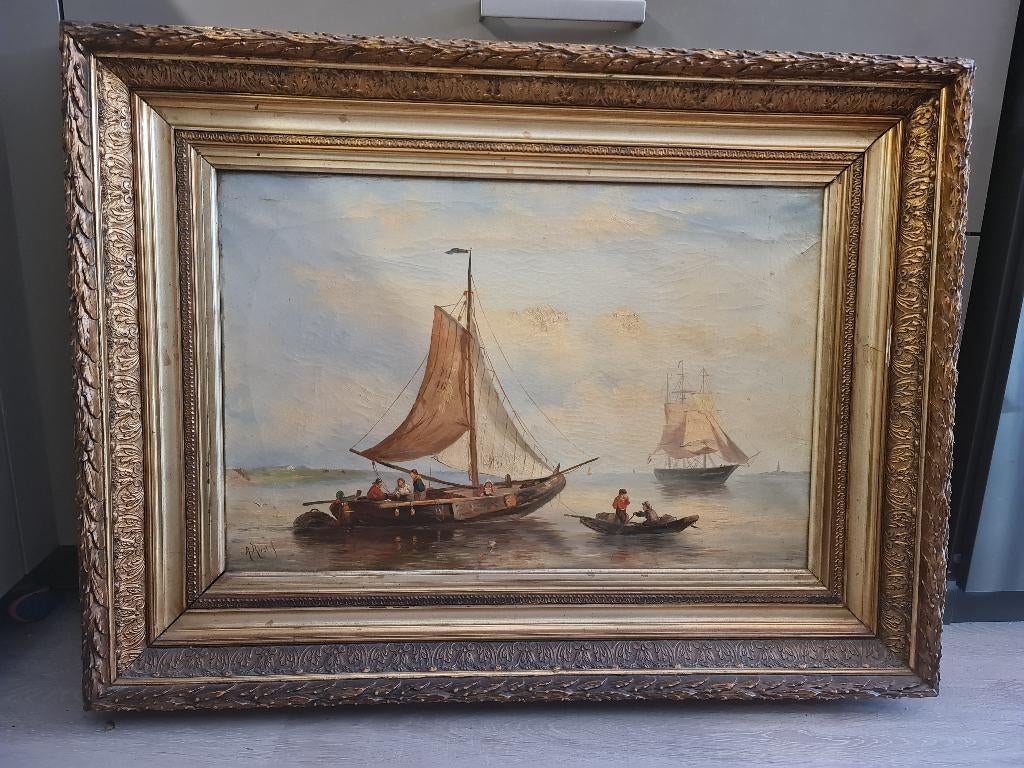 schilderij olieverf scheepsschilderij met signatuur J.Rust, Ophalen of Verzenden