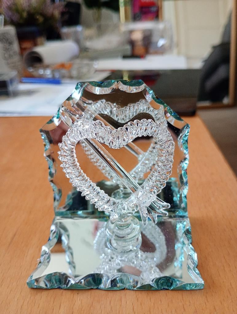Glas geblazen hart/cupido pijl op spiegel, Antiek en Kunst, Ophalen of Verzenden